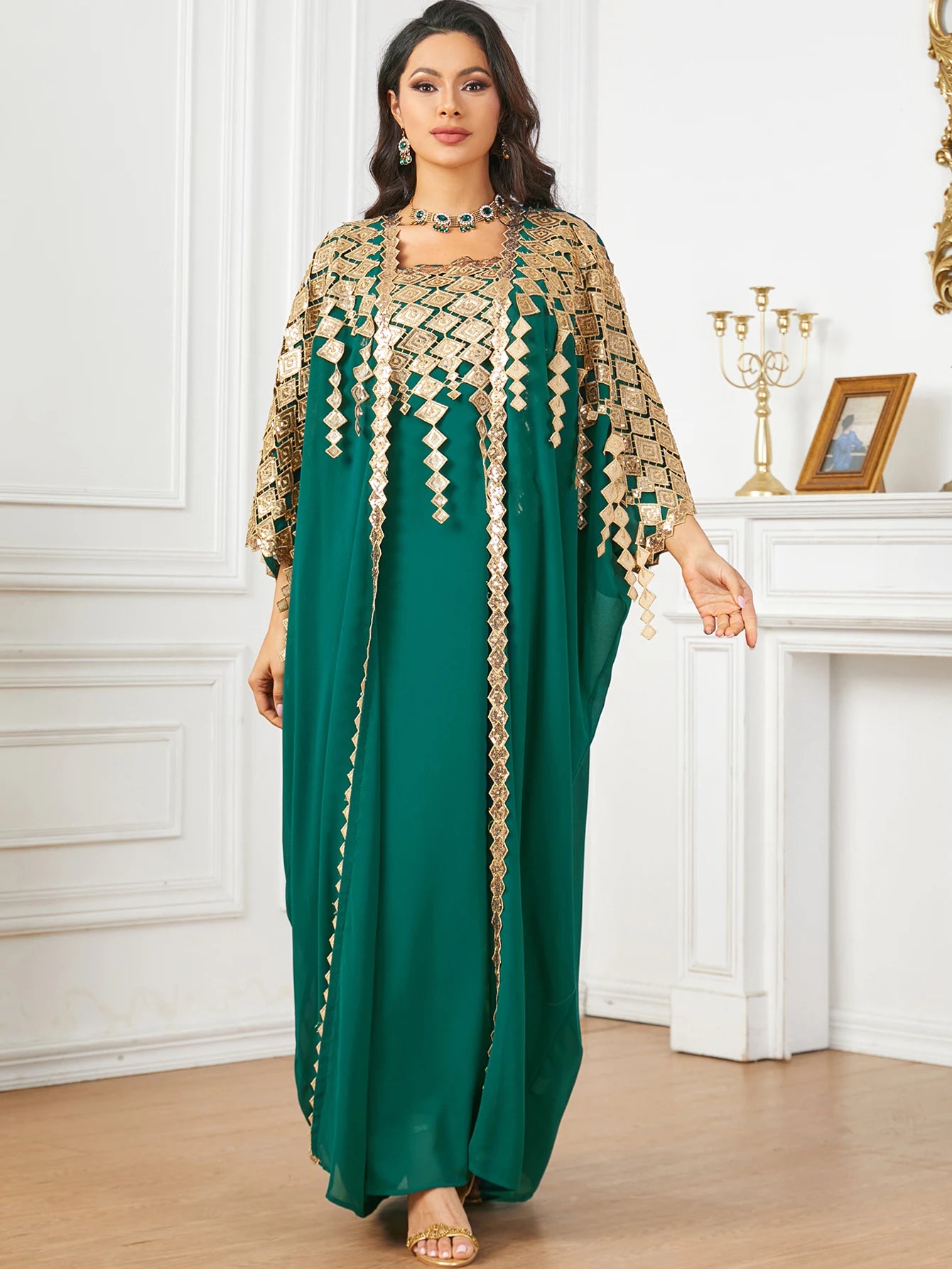 Eid Muslim Party Dress for Women Abaya with Inner Dress 2 Piece Set Jalabiya Ramadan Abayas Robe Caftan Vestidos Largos 2024