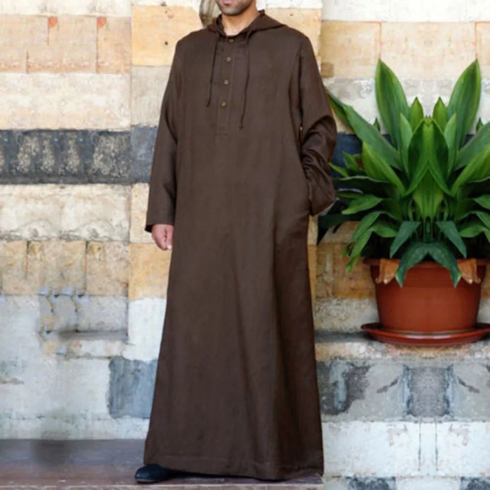 Muslim Fashion Men Clothes Solid Long Sleeve Hooded Robes Dubai Middle East Men Islamic Saudi Arabia Kaftan S-5XL
