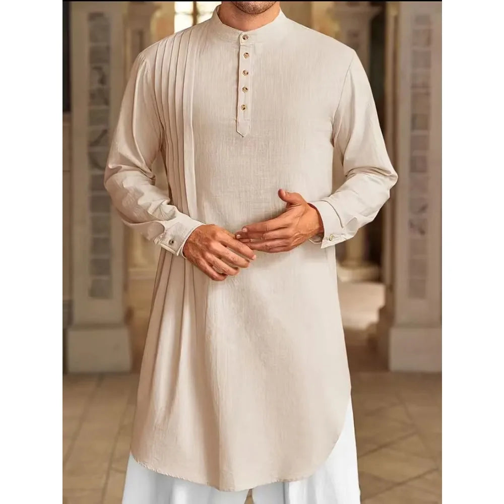 Muslim Men's Shirt  Arabic Button Up Shirt Middle Eastern and Malaysian Islamic Long Robe Suitable for Daily Prayer Robe