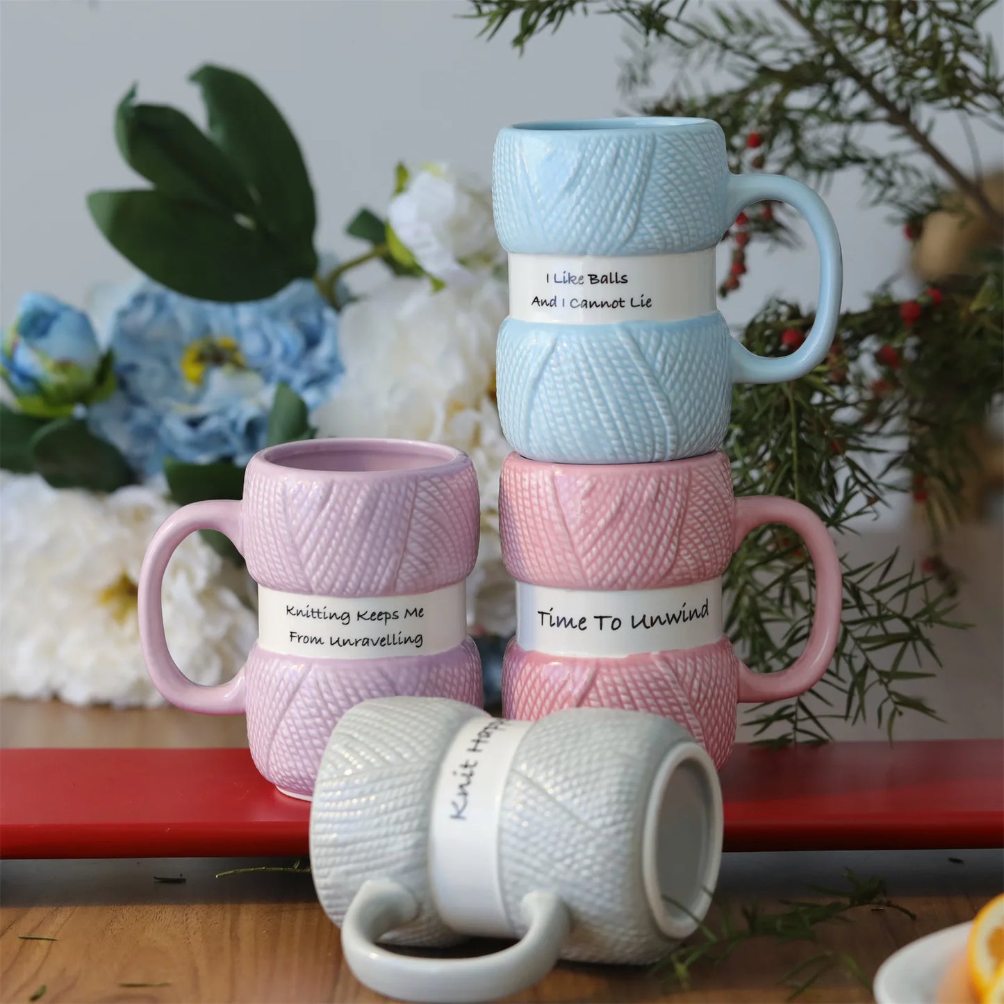 425ml Creative Knitted Pattern Gift Mug Colorful Woolen Balls Mugs Home Party Christmas Birthday Or Christmas Gift Cup