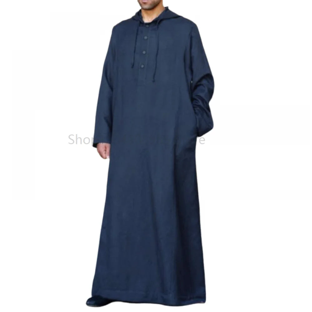Muslim Fashion Men Clothes Solid Long Sleeve Hooded Robes Dubai Middle East Men Islamic Saudi Arabia Kaftan S-5XL