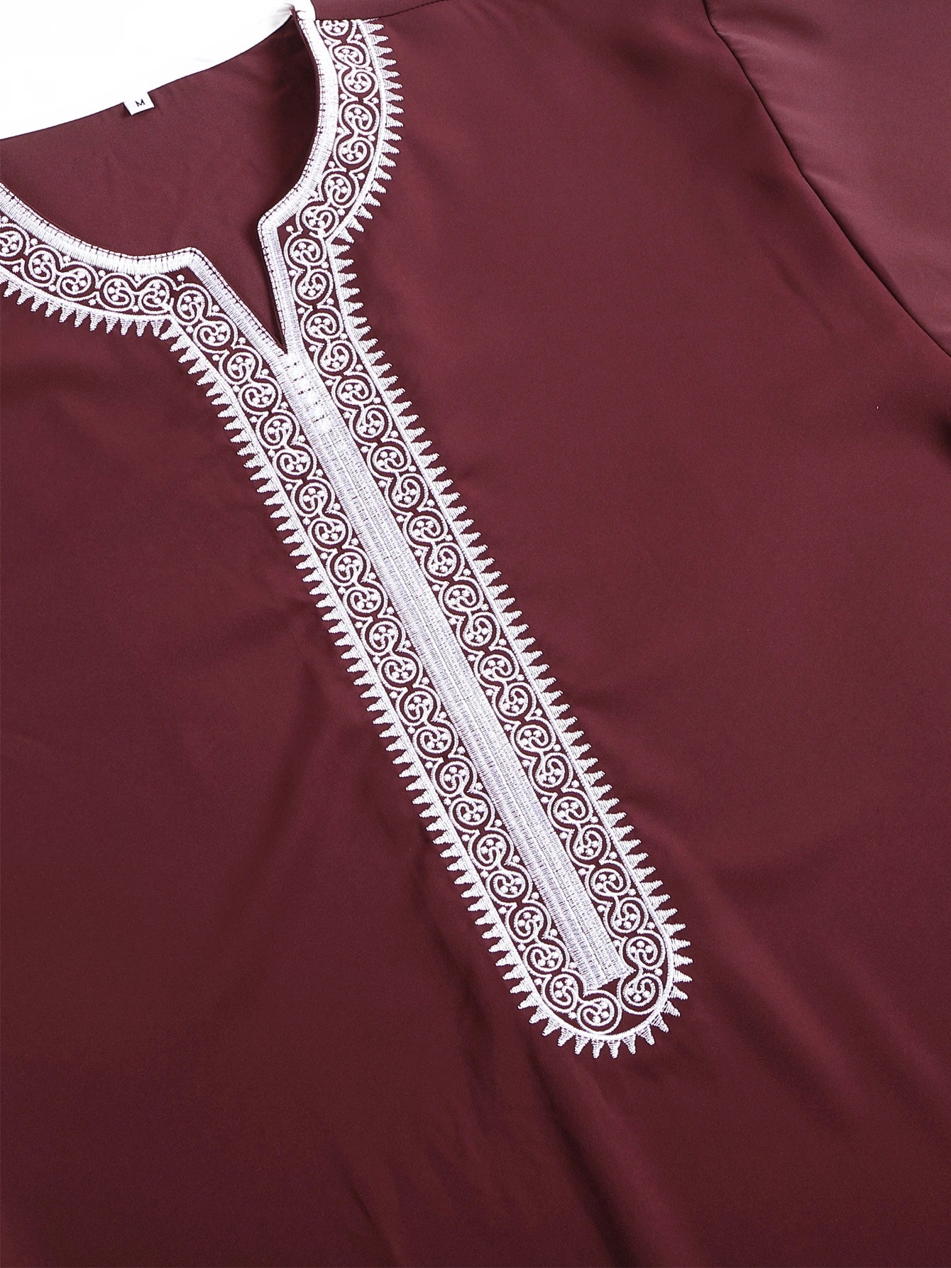 Muslim Men's Short Sleeve Jubba Thobe Solid Color Embroidered Breathable Traditional Islamic Clothing Saudi Arabian Kaftan Abaya