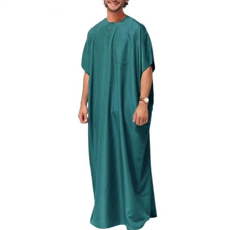 Men's Short Sleeve Muslim Kaftan Robes Leisure Loose Muslim Clothing Summer Islamic Arabic Clothes Kaftan Middle East Countries