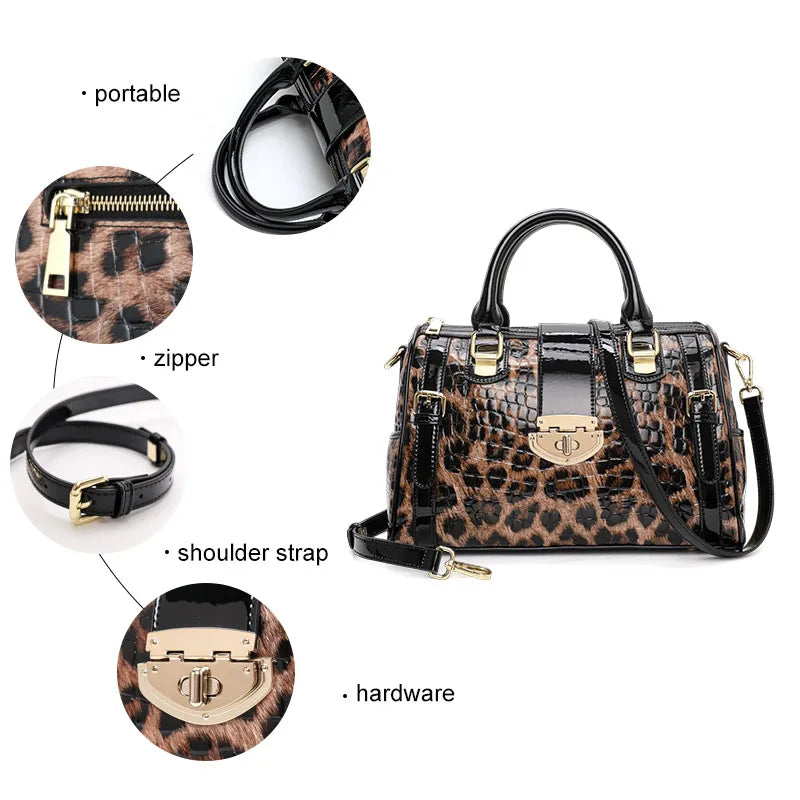 he Aidrani women's handbag, expertly made from hi - quality materials, is a luxurious leopard print Boston bag with its fashiona