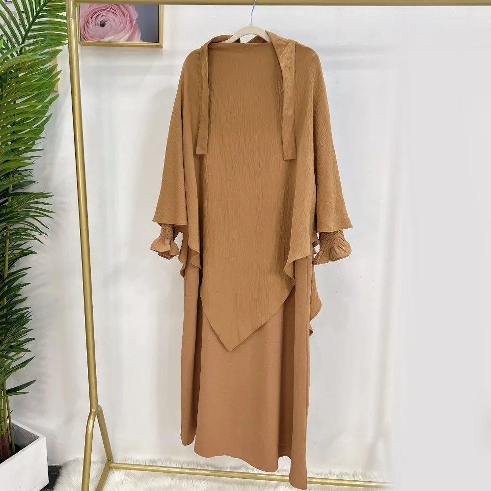 Abaya and Khimar Set Jilbab 2 Piece Ramadan Long Hijab Dress Muslim Prayer Clothes Jilbabs for Women Turkey Islam Dubai Outfit