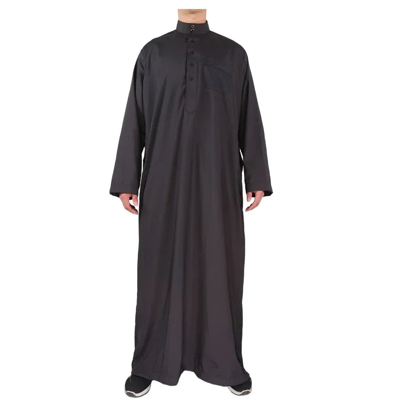 2026 Muslim Fashion Abayas Men's Solid Color Crew Neck Jubba Thobe Saudi Arabic Kaftan Robe Mid East Male Clothing Caftan Homme