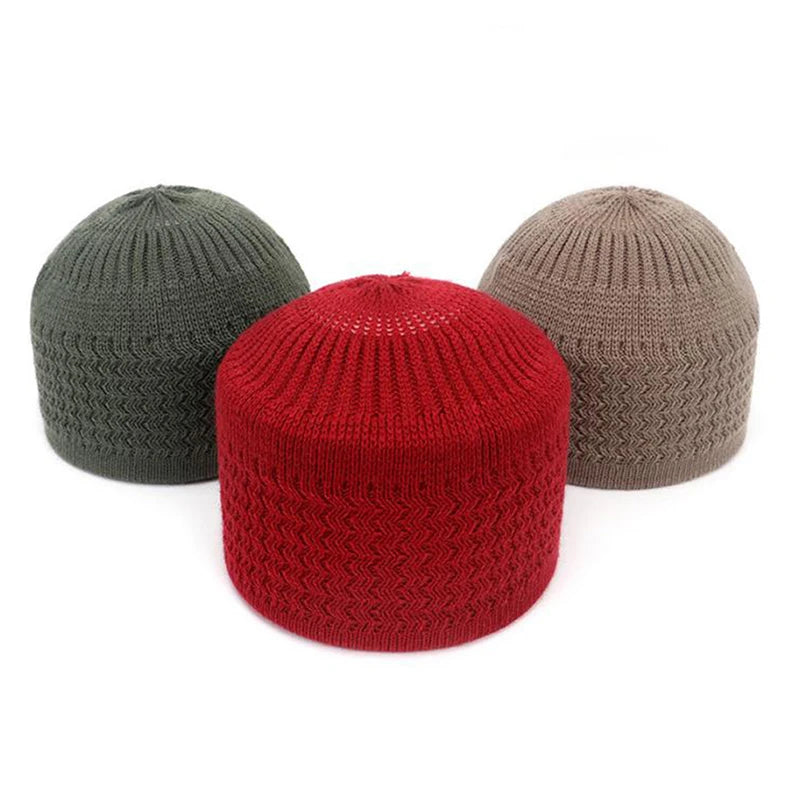 Winter Knitted Muslim Men Prayer Hats Unisex Cap Warm Islamic Ramadan Jewish Hat Men's Wrap Head Caps ﻿