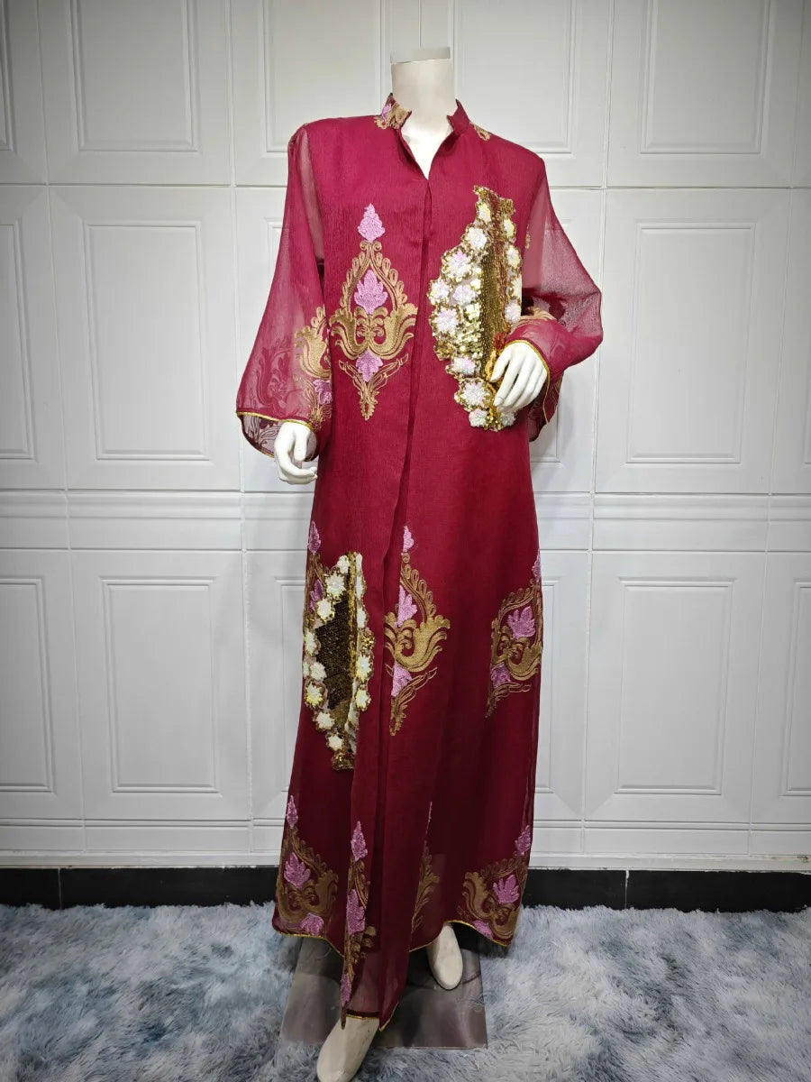 Morocco Dress for Women Muslim Abaya India Stand Collar Abayas Enbroidery Sequins Party Dresses Kaftan Longue Vestidos Largos