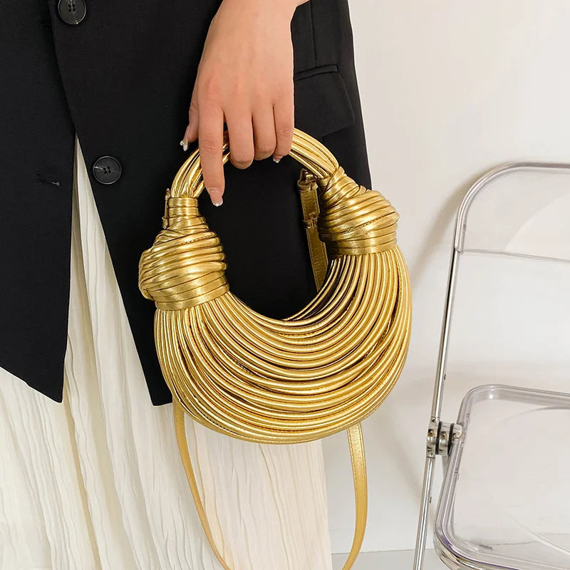 Handbags for Women 2026 New Gold Luxury Designer Brand Handwoven Noodle Bags Rope Knotted Pulled Hobo Silver Evening Clutch Chic