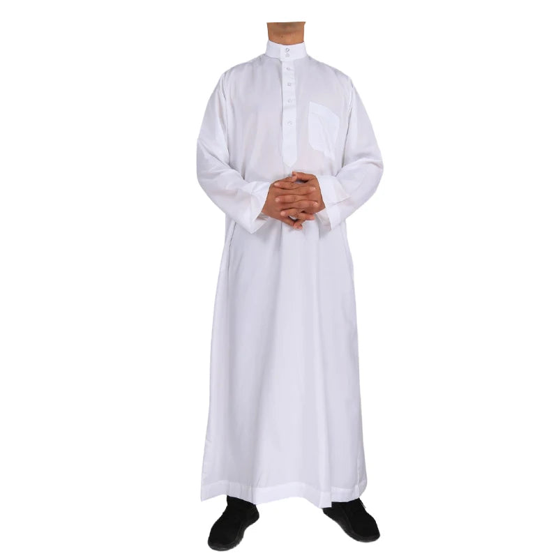 Men Casual Loose Kaftan Muslim Thobe Jubba Dishdasha Thawb Islamic Dress Abaya Arab Plain Color Robe