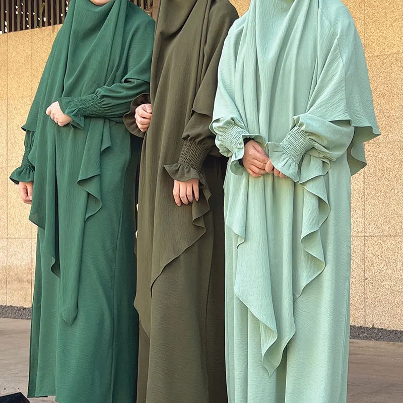 Abaya and Khimar Set Jilbab 2 Piece Ramadan Long Hijab Dress Muslim Prayer Clothes Jilbabs for Women Turkey Islam Dubai Outfit
