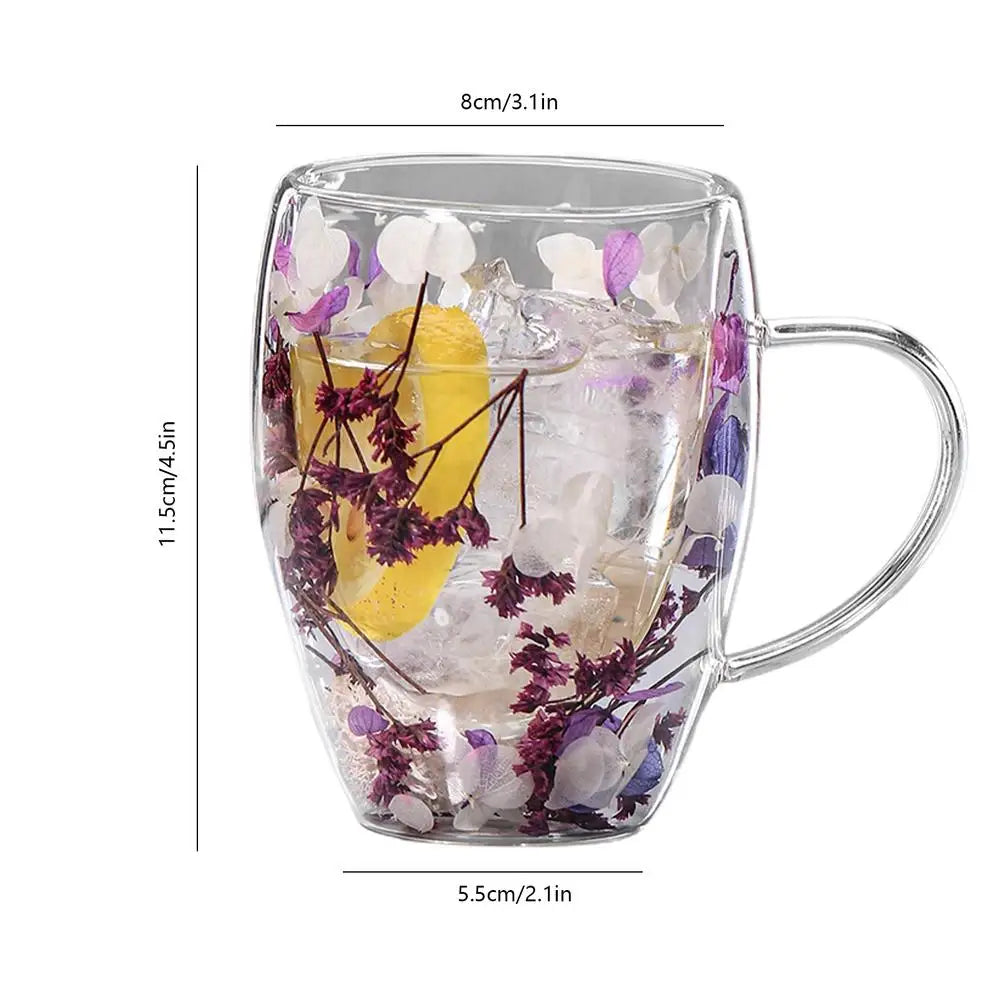 350ml Creative Double Wall Coffee Mug Dried Flower Filler Glass Cup  High Borosilicate Glass Cup Heat Resistant Tea Coffee Mug