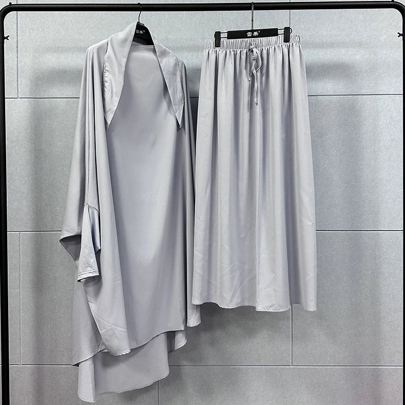 2PCS Women Eid Hooded Muslim Hijab Dress Set Prayer Garment Robes Abaya Khimar Full Cover Ramadan Gown Abayas Islamic Clothing