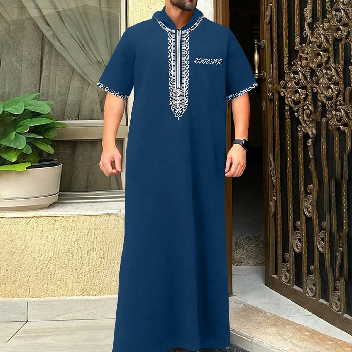 2026 Men's Traditional Muslim Clothing Eid Middle East Jubba Thobe Men Thobe Arab Muslim Robes with Short Sleeves Husband Gift