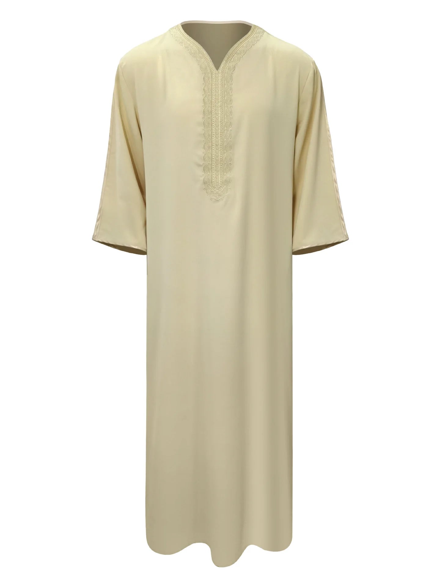 Ethnic Style Kandouras Thobe for Men Jabador Gandoura Side Pockets Embroidery Abaya Long Sleeve Muslim Kaftan Vintage White Robe
