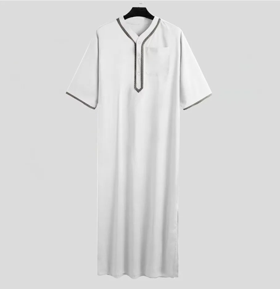 2026 New Men's Muslim Thobe Long Sleeve Button Down Shirt Arabic Islamic Robe Loose Fit Casual Prayer Wear for Ramadan Eid