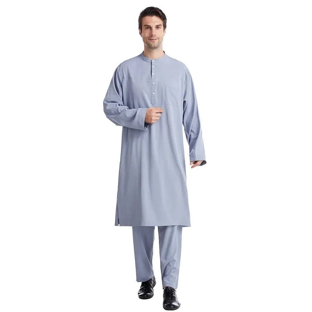 Men Jubba Thobe Muslim Two Pieces Set For Male Pakistan Dubai Saudi Abaya Prayer Islamic Clothing Worship Suit Arabic Ramadan
