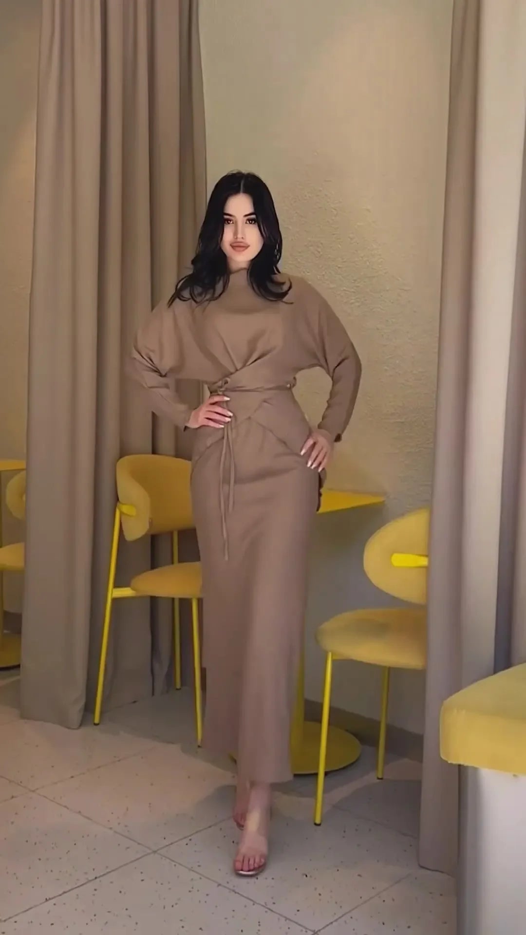 Muslim Two Piece Set Women Lace Up Top Skirt Suit Dubai Female Arabic Casual Solid Outfits Islam Morocco Ramadan Skirts Ensemble