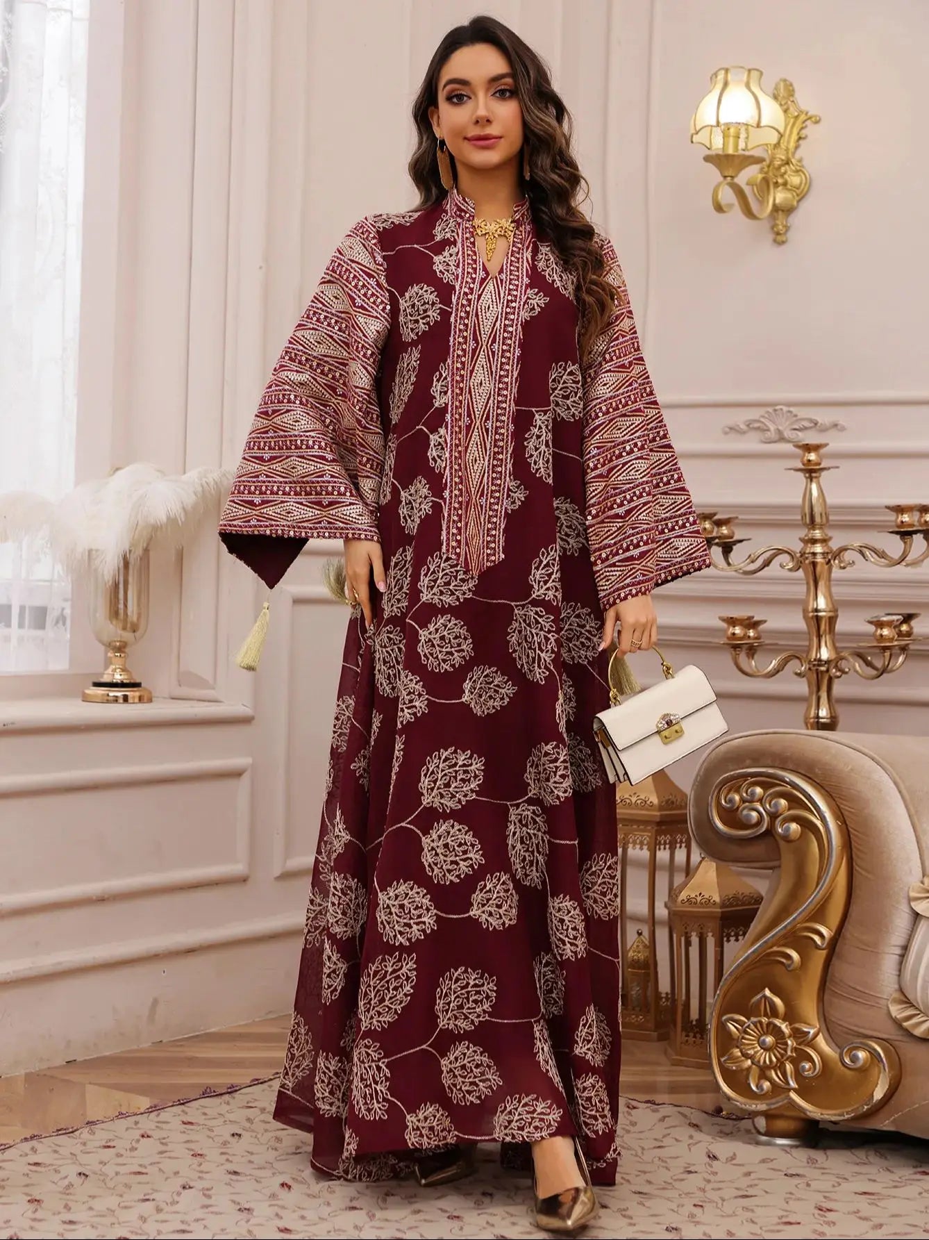 Elegant Light Green Abaya for Islamic Ladies Intricate Gold Embroidery and Tassel Accents Perfect for Festivities in Middle East