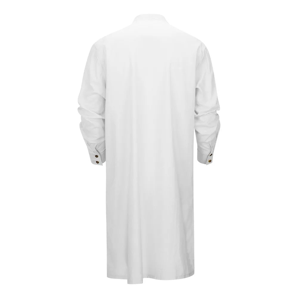 Men's Arabic Style Long Shirt - Minimalist Thobe Robe Shirt, Modern Traditional Muslim Wear for Casual & Prayer