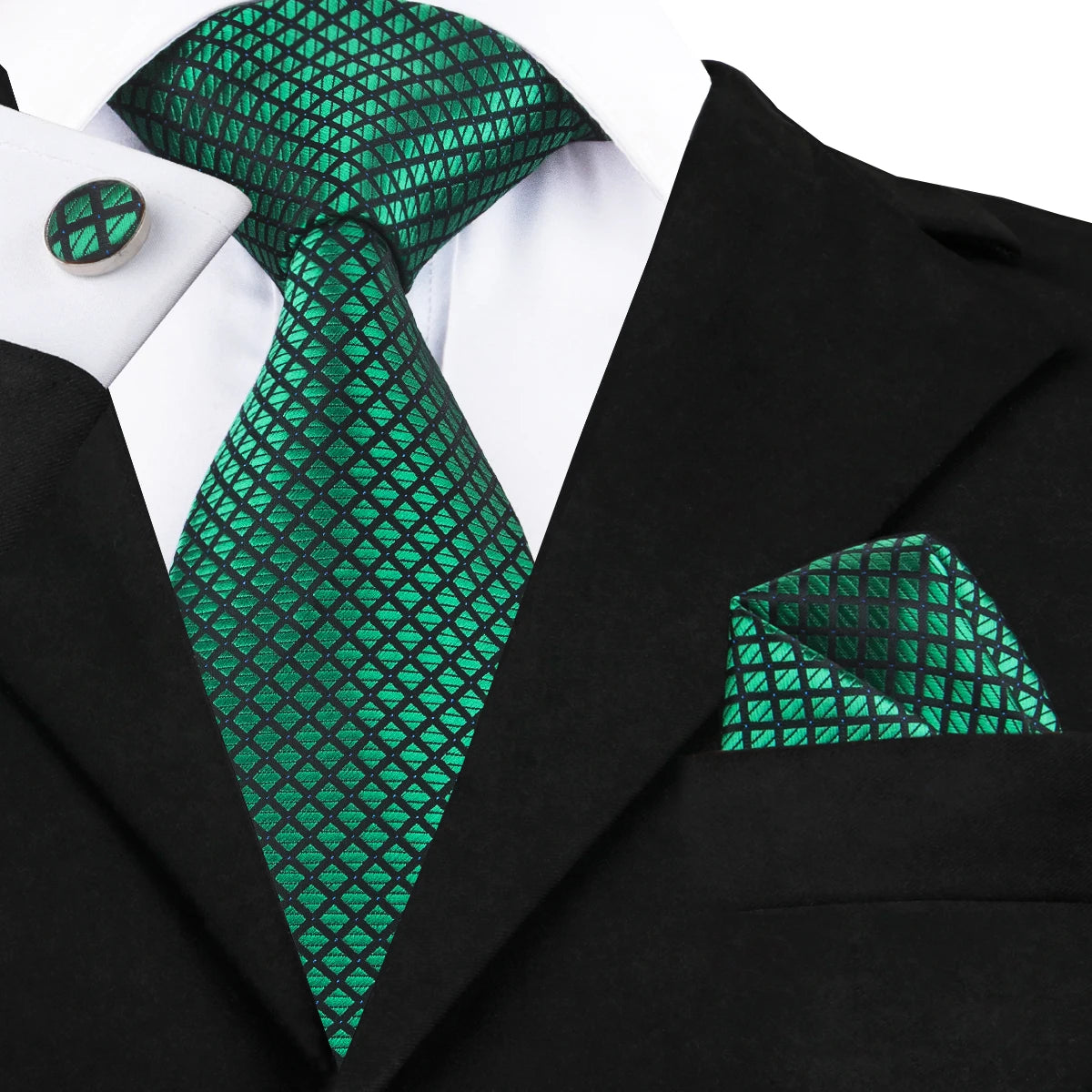 Hi-Tie New Clasic Grey Tie for Men Silk Fabric Jacquard Woven Tie Hanky Cufflinks Set for Men Designer Fashion Silk Ties SN-1466