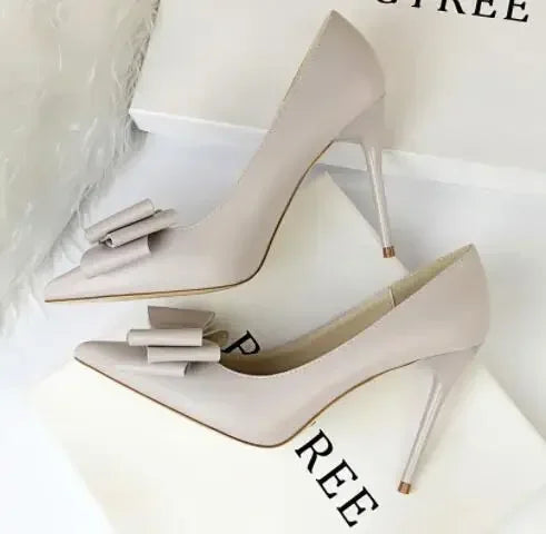 2025 Fashion Delicate Sweet Bowknot High Heel Shoes Side Hollow Pointed Women Pumps Pointed Toe 10.5CM thin Dress Shoes
