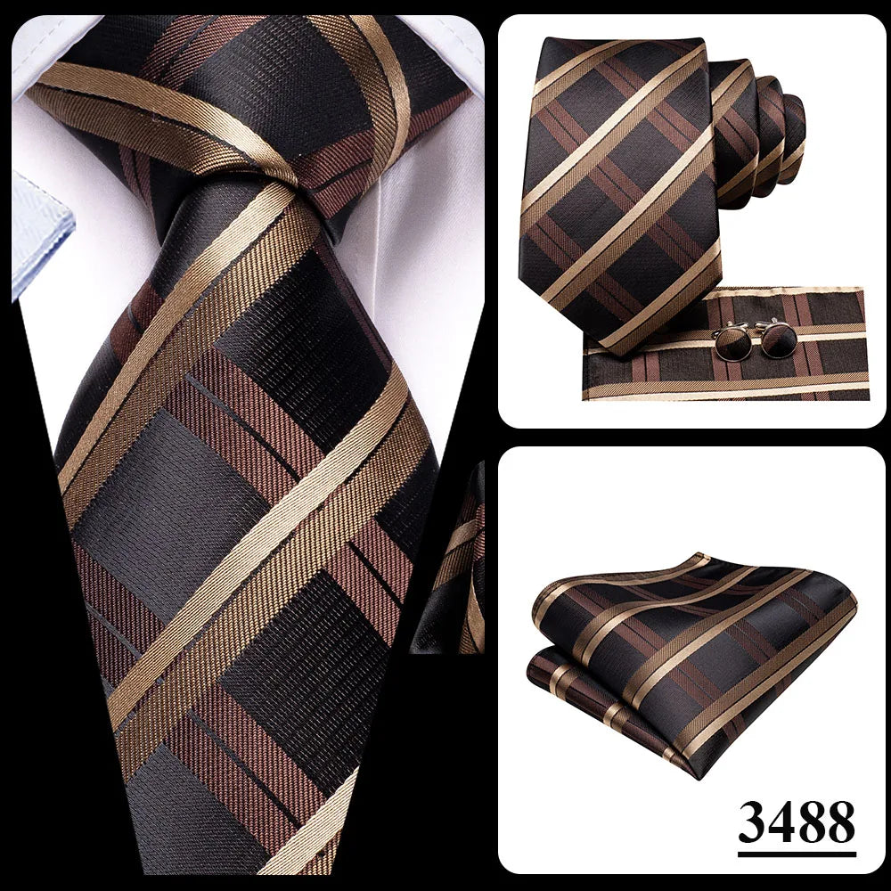 Hi-Tie Mens Ties Luxury Handmade Geometric Necktie Silk Woven Tie Set For Men Business Wedding Neck Tie Square Cufflinks