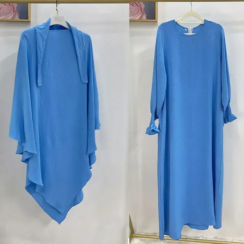 Abaya and Khimar Set Jilbab 2 Piece Ramadan Long Hijab Dress Muslim Prayer Clothes Jilbabs for Women Turkey Islam Dubai Outfit