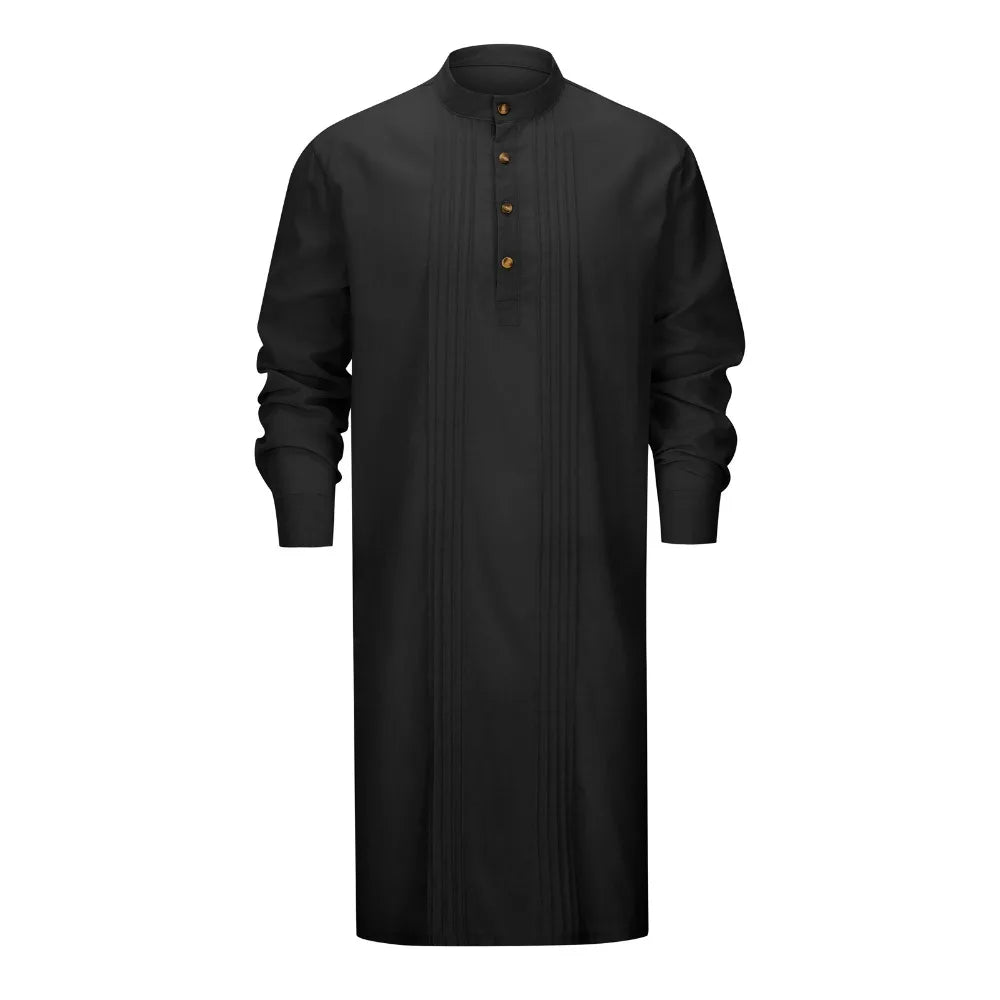 Men's Arabic Style Long Shirt - Minimalist Thobe Robe Shirt, Modern Traditional Muslim Wear for Casual & Prayer