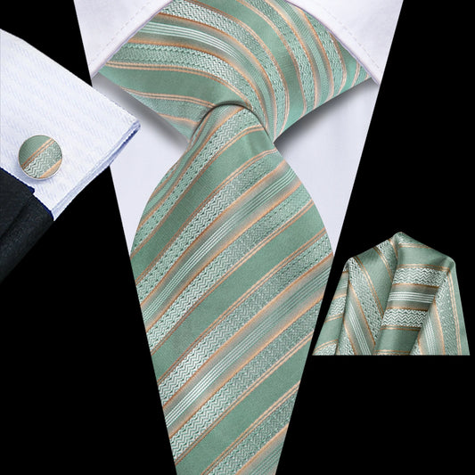 Hi-Tie Striped Light Green Silk Men's Tie Ties Floral Ties For Men Formal Business Luxury Wedding Party Neckties Gravatas