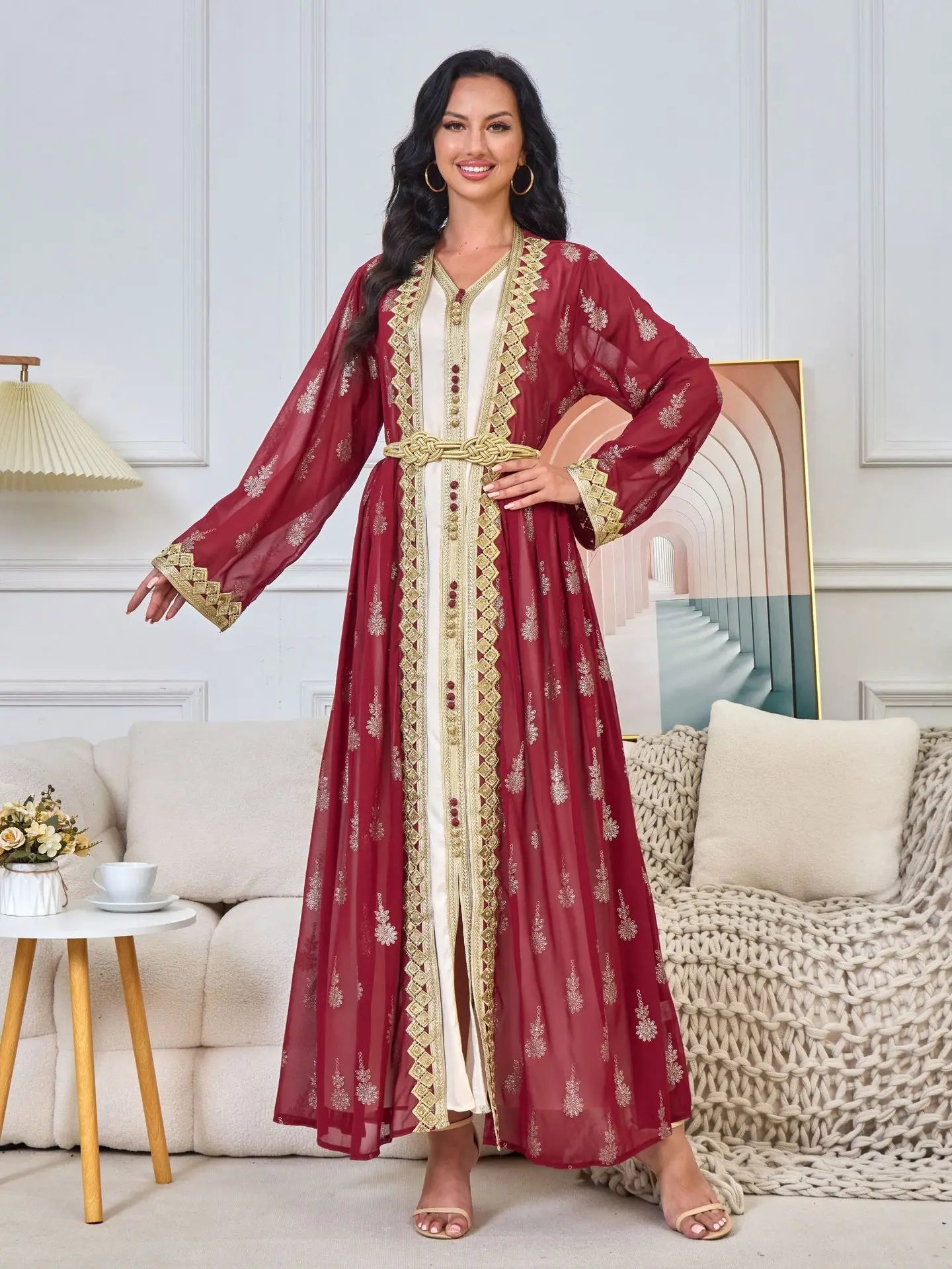 2026 New Women's Cardigan Vest Two-Piece Dress Middle Eastern Arabic Robe
