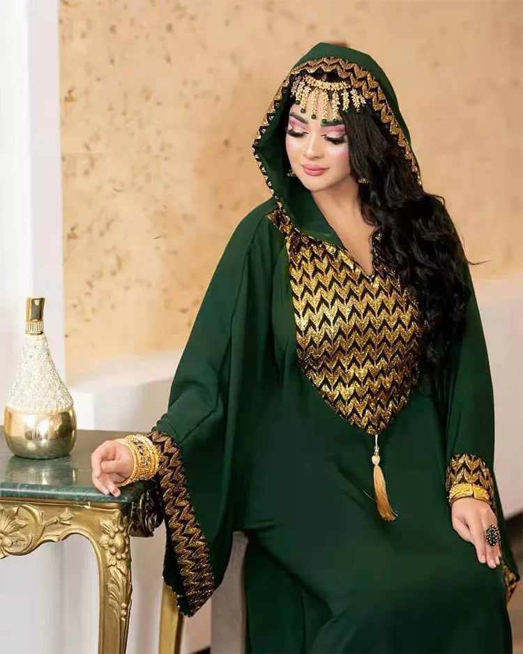 African Dubai Muslim Dress Women Hooded Abaya Knitted Kaftan Evening Dresses Morocco Caftan Abayas Islam Robe Musulmane Vestido