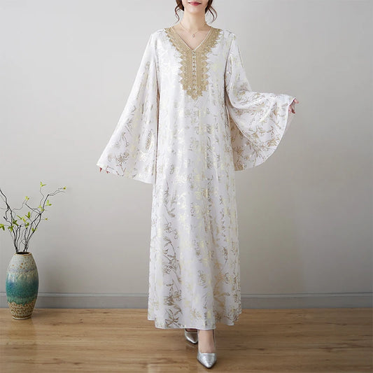 Middle East Ethnic Long Robe V-Ne Gold Emed New Sle Dr Tang Suit Waist Belt Mid-Length Skirt High Quali Ele ...