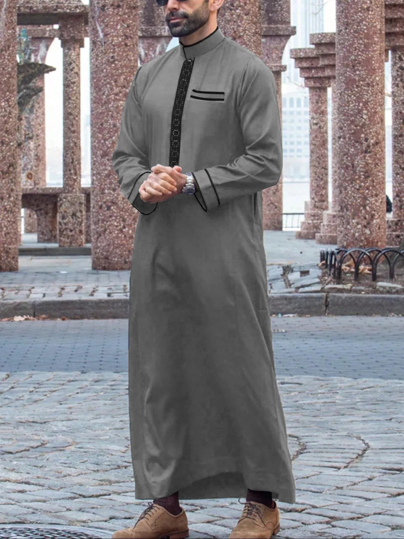 Mid East Islamic Men Clothes Muslim Fashion Abaya Men Embroidered Loose Stand Collar Long Robe Ethnic Style 2026 Man Jubba Thobe