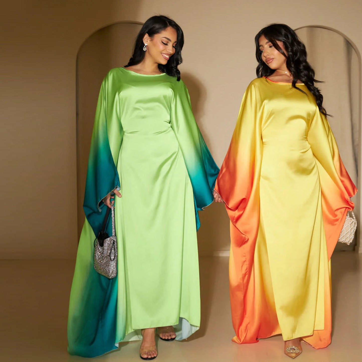 Eid Muslim Party Dress for Women Ramadan Bat Sleeve Abaya Long Dress Morocco Kaftan Vestidos Largos Dubai Robe Jalabiya 2024