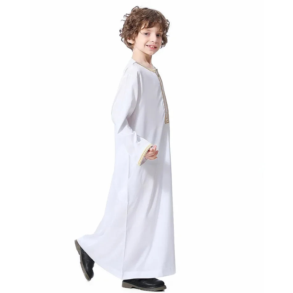 Teenage Boys' Summer Muslim Robe Kids Arab Folk Clothes Boys Solid Color Thobe 5-14 Years National Outfit for Children New