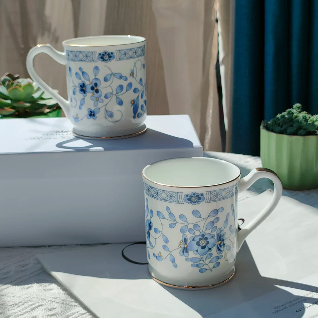 Milan Flower Ceramics Tableware Coffee Cup Plate Mug European Afternoon Tea Cup and Saucer Set Gift Box Customized Style