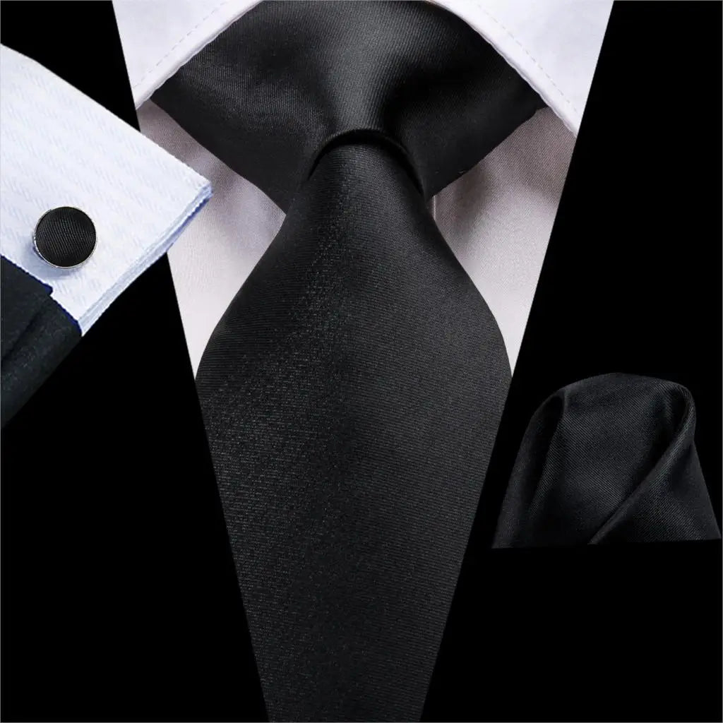 Hi-tie Design Black Solid Dot Silk Wedding Tie For Men Hanky Cufflink Gift Men Necktie Gravata Set Fashion Business Dropshipping