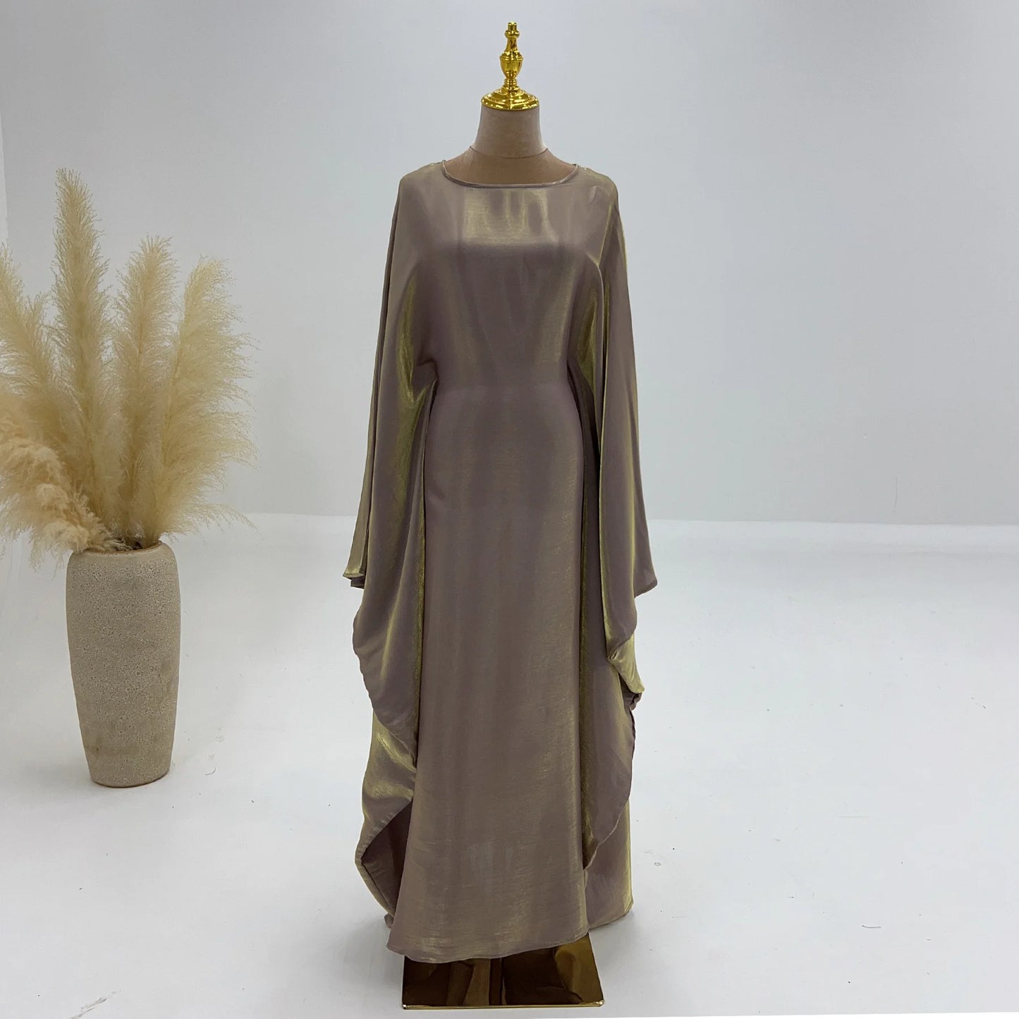 Ramadan Summer Batwing Sleeve Satin Butterfly Abaya Islam Muslim Maxi Dress Kebaya Women Kaftan Robe Musulmane Femme Vestidos