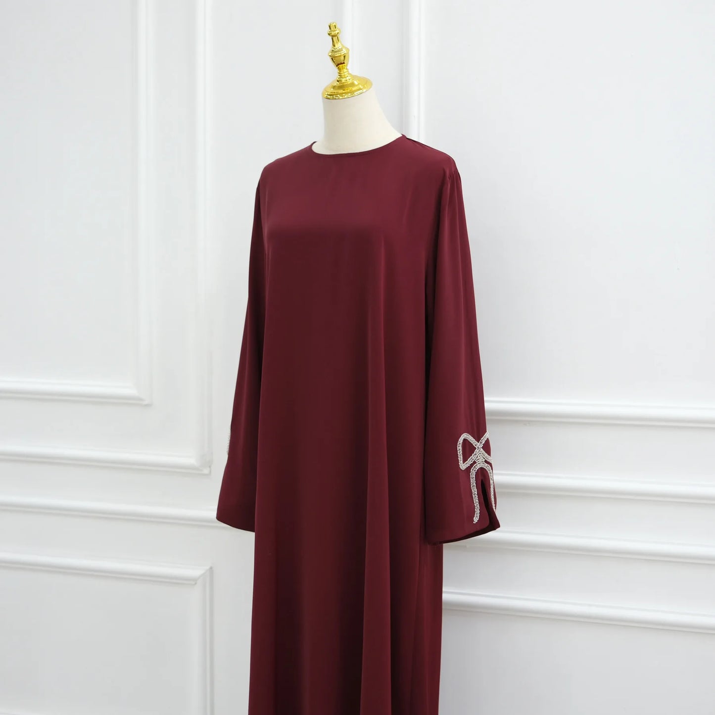 Women Eid Dress Diamond Bow Muslim Abaya Kaftan Arab Long Robe Vestidos Largos Morocco Long Robe Elegant Party Dresses Caftan