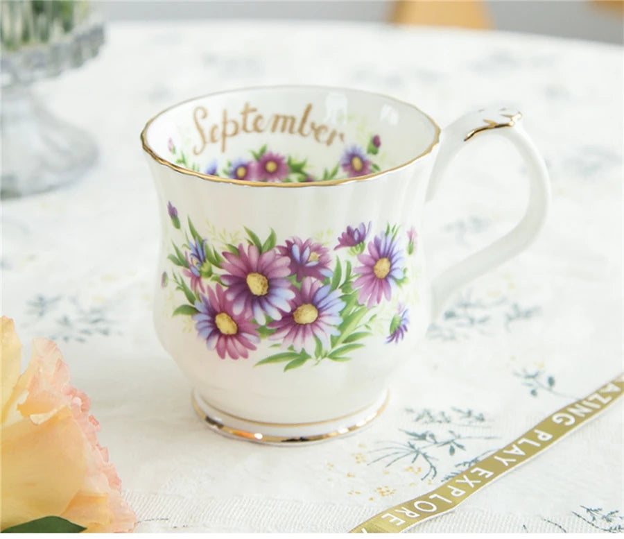 Retro Coffee Mug Ceramic Exquisite Seasonal Flower Printed Couple Cup Bone China Creative Gift Home Drinkware Breakfast Milk Mug
