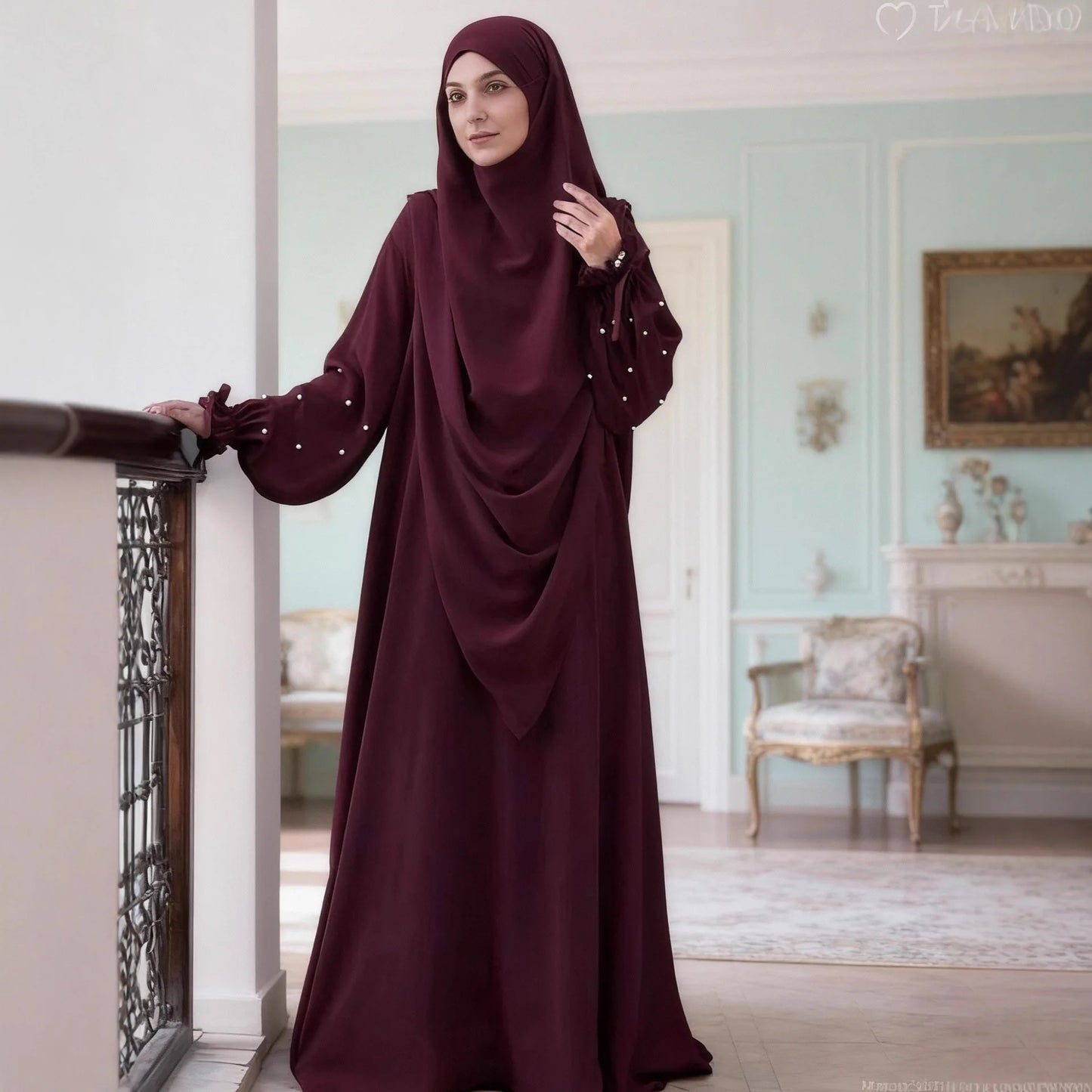Abaya with Khimar Set Jilbab 2 Piece Ramadan Eid Jilbeb Long Hijab Dress Muslim Prayer Clothes Women Turkey Islamic Dubai Outfit