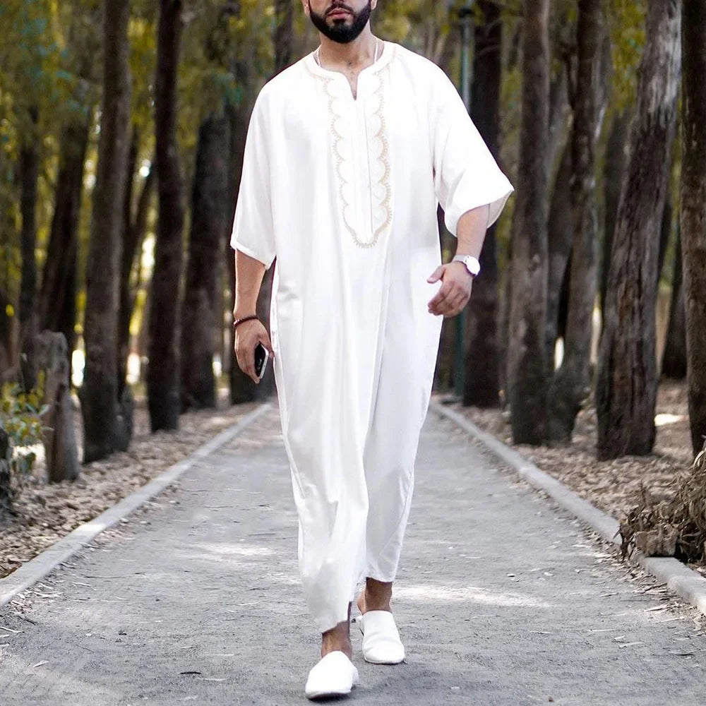 2026 Men's Muslim Thobe Middle East Jubba Thobe Long Sleeves Islamic Robe Men Muslim Dress Saudi Arabic Hooded Thobe Abaya Male
