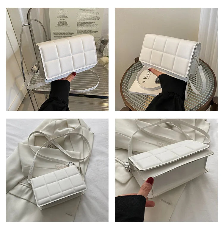 Trendy Classic Solid-Colour Minimalist Fashion Handbag Popular New Style Compact Square Bag PU Handheld Crossbody Shoulder Bag