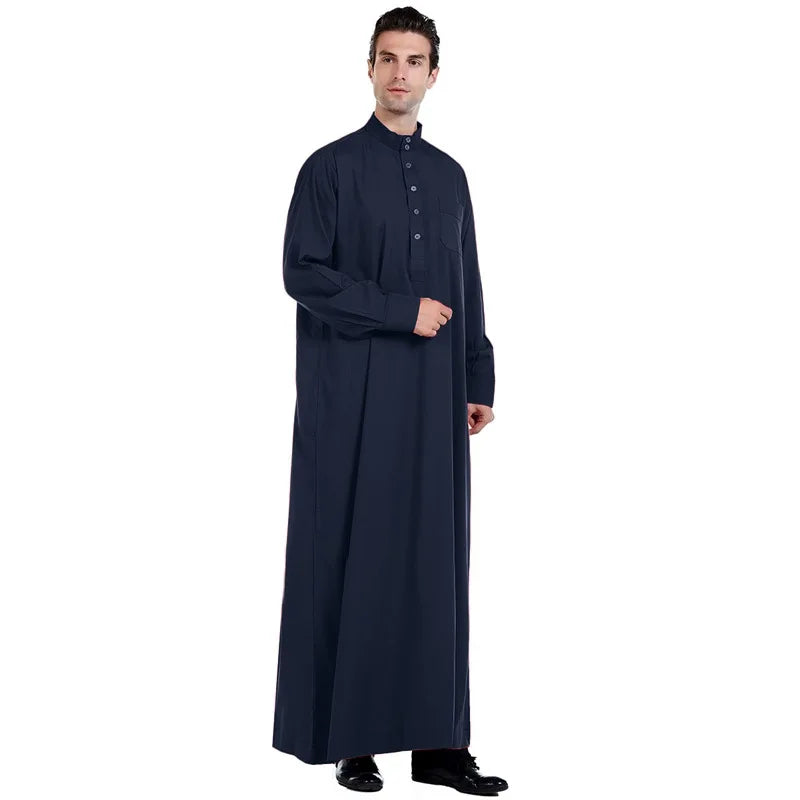 Traditional Qatar Thobe for Men - Stand Collar Pocket Design Arabic Middle East Clothing