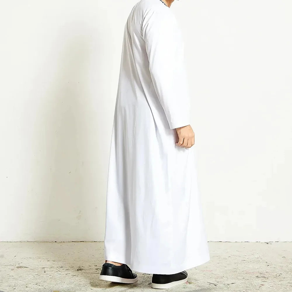 2025 Muslim Fashion Abayas for Men Solid Color Embroidery Long Robe Men Jubba Thobe Saudi Arab Musulman Shirts Islamic Clothing