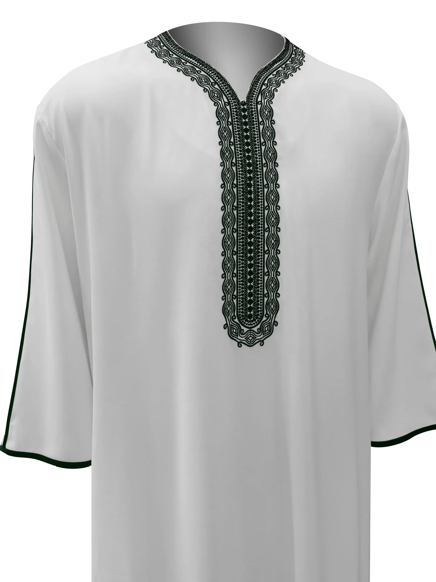 Ethnic Style Kandouras Thobe for Men Jabador Gandoura Side Pockets Embroidery Abaya Long Sleeve Muslim Kaftan Vintage White Robe