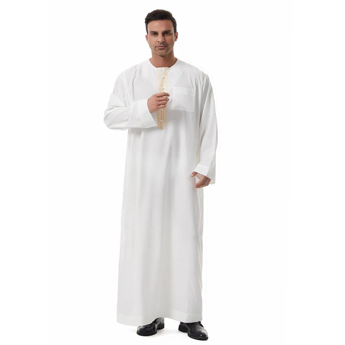 Thobes for Man Muslim Dress Islam Clothing Saudi Arabic Robe Jubba Thobe Eid Djellaba Long Sleeve Embroidery Daffah Dishdasha