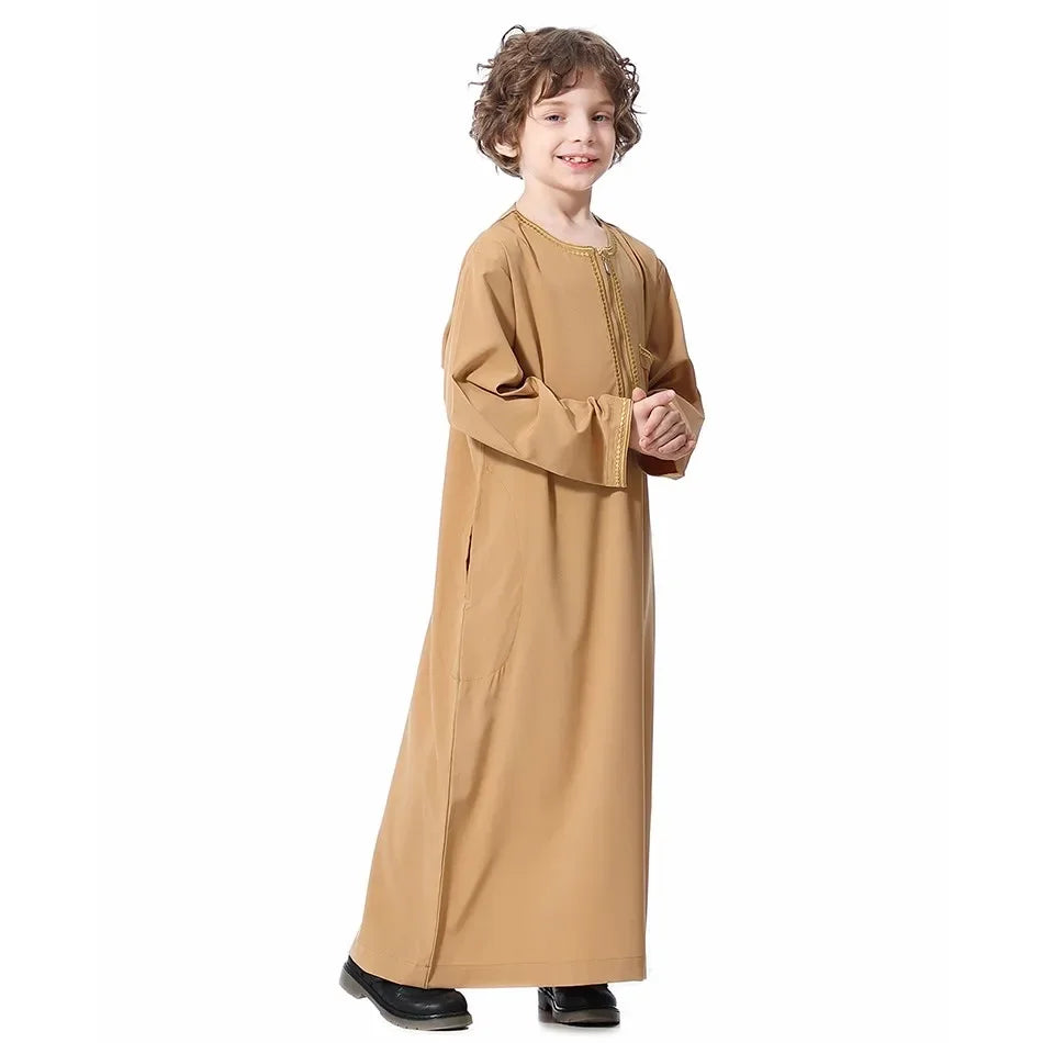 Teenage Boys' Summer Muslim Robe Kids Arab Folk Clothes Boys Solid Color Thobe 5-14 Years National Outfit for Children New