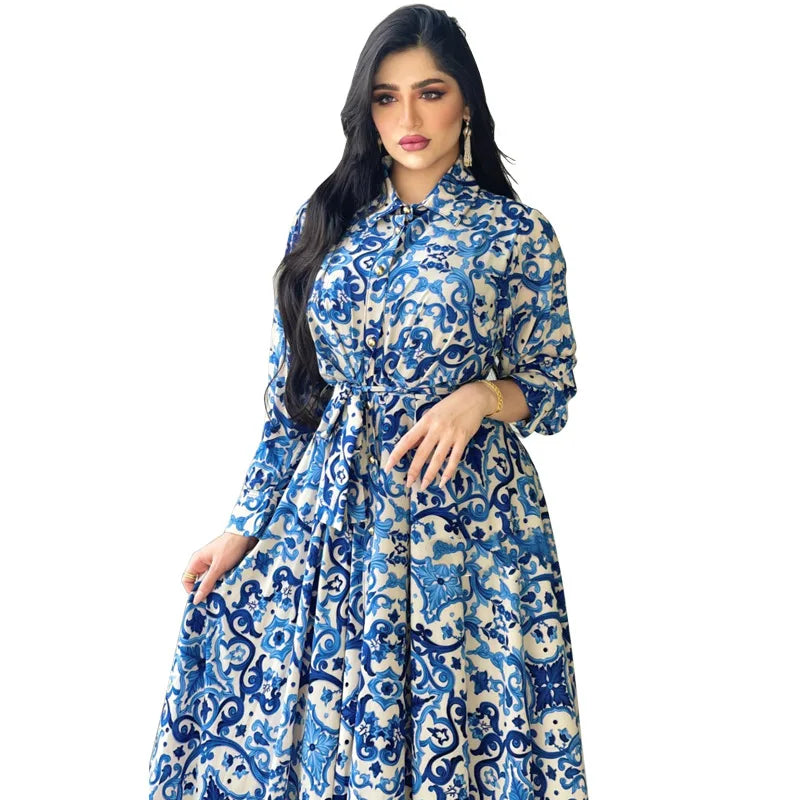 Saudi Long Dresses For Women Floral Abaya Muslim Arabic Wear Long Shirt  Summer Elegance Robe Girl's Clothing